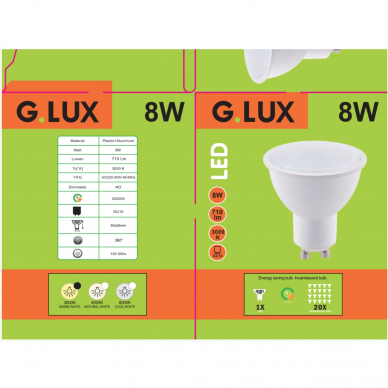 LED Lemputė GR-LED-GU10-PA9-8W 3000K